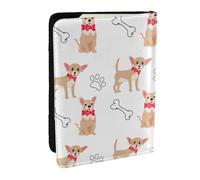 Wykjtwo Chihuahua Lindos Perros y tazón, Funda para Pasaporte Cartera de Viaje de Cuero PU Funda para Pasaporte Fundas para Pasaporte 6,5 Pulgadas
