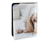 Wykjtwo Cocker Spaniel Spaniel Marrón Perros Tristes Perros Mascotas, Funda para Pasaporte Cartera de Viaje de Cuero PU Funda para Pasaporte Fundas para Pasaporte 6,5 Pulgadas