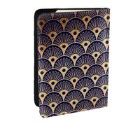 Wykjtwo Conchas marinas Art Déco Azul Dorado y Azul Marino, Funda para Pasaporte Cartera de Viaje de Cuero PU Funda para Pasaporte Fundas para Pasaporte 6,5 Pulgadas