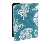 Wykjtwo Conchas Marinas Caballito De Mar Coral, Funda para Pasaporte Cartera de Viaje de Cuero PU Funda para Pasaporte Fundas para Pasaporte 6,5 Pulgadas