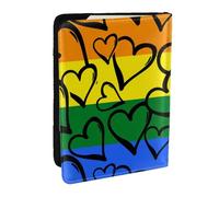 Wykjtwo Corazones de Colores del Arco Iris del Orgullo Gay, Funda para Pasaporte Cartera de Viaje de Cuero PU Funda para Pasaporte Fundas para Pasaporte 6,5 Pulgadas