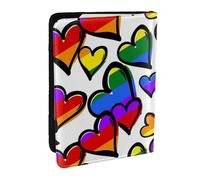 Wykjtwo Corazones de Colores del Arco Iris Impresos., Funda para Pasaporte Cartera de Viaje de Cuero PU Funda para Pasaporte Fundas para Pasaporte 6,5 Pulgadas