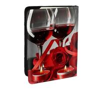 Wykjtwo Decoración de Amantes románticos de Rosa roja y Vino, Funda para Pasaporte Cartera de Viaje de Cuero PU Funda para Pasaporte Fundas para Pasaporte 6,5 Pulgadas