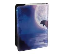 Wykjtwo Delfín Saltando bajo la luz de la luna Impreso, Funda para Pasaporte Cartera de Viaje de Cuero PU Funda para Pasaporte Fundas para Pasaporte 6,5 Pulgadas
