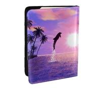 Wykjtwo Delfines al Atardecer, Funda para Pasaporte Cartera de Viaje de Cuero PU Funda para Pasaporte Fundas para Pasaporte 6,5 Pulgadas