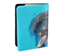 Wykjtwo Delfines con Cara Sonriente Estampados, Funda para Pasaporte Cartera de Viaje de Cuero PU Funda para Pasaporte Fundas para Pasaporte 6,5 Pulgadas