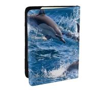Wykjtwo Delfines en el mar, Funda para Pasaporte Cartera de Viaje de Cuero PU Funda para Pasaporte Fundas para Pasaporte 6,5 Pulgadas
