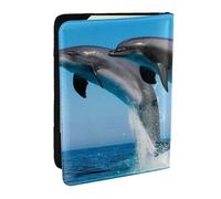 Wykjtwo Delfines Saltando Invierno, Funda para Pasaporte Cartera de Viaje de Cuero PU Funda para Pasaporte Fundas para Pasaporte 6,5 Pulgadas