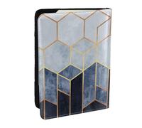 Wykjtwo Diseño geométrico de Oro Azul, Funda para Pasaporte Cartera de Viaje de Cuero PU Funda para Pasaporte Fundas para Pasaporte 6,5 Pulgadas