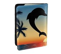 Wykjtwo Dos Delfines Saltando En Forma De Corazón, Funda para Pasaporte Cartera de Viaje de Cuero PU Funda para Pasaporte Fundas para Pasaporte 6,5 Pulgadas