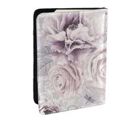 Wykjtwo Floral Morado y Gris, Funda para Pasaporte Cartera de Viaje de Cuero PU Funda para Pasaporte Fundas para Pasaporte 6,5 Pulgadas
