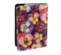 Wykjtwo Flores de Pensamiento de Acuarela, Funda para Pasaporte Cartera de Viaje de Cuero PU Funda para Pasaporte Fundas para Pasaporte 6,5 Pulgadas