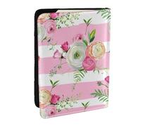Wykjtwo Flores Rayas Rosas, Funda para Pasaporte Cartera de Viaje de Cuero PU Funda para Pasaporte Fundas para Pasaporte 6,5 Pulgadas