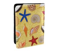 Wykjtwo Fondo De Arena De Playa con Conchas De Mar, Funda para Pasaporte Cartera de Viaje de Cuero PU Funda para Pasaporte Fundas para Pasaporte 6,5 Pulgadas