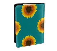 Wykjtwo Girasol Sin Costuras sobre Fondo Verde Azulado, Funda para Pasaporte Cartera de Viaje de Cuero PU Funda para Pasaporte Fundas para Pasaporte 6,5 Pulgadas