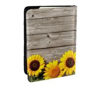 Wykjtwo Girasol sobre Madera rústica, Funda para Pasaporte Cartera de Viaje de Cuero PU Funda para Pasaporte Fundas para Pasaporte 6,5 Pulgadas