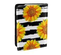 Wykjtwo Girasoles sobre Fondo de Rayas Blancas y Negras, Funda para Pasaporte Cartera de Viaje de Cuero PU Funda para Pasaporte Fundas para Pasaporte 6,5 Pulgadas