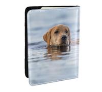 Wykjtwo Golden Retriever Flotante Perros Mascotas Labrador, Funda para Pasaporte Cartera de Viaje de Cuero PU Funda para Pasaporte Fundas para Pasaporte 6,5 Pulgadas