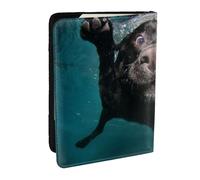 Wykjtwo Gracioso Perro Labrador Negro Nadando con Cara expresiva, Funda para Pasaporte Cartera de Viaje de Cuero PU Funda para Pasaporte Fundas para Pasaporte 6,5 Pulgadas