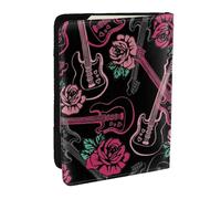 Wykjtwo Guitarra y Rosa, Funda para Pasaporte Cartera de Viaje de Cuero PU Funda para Pasaporte Fundas para Pasaporte 6,5 Pulgadas