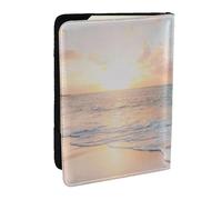 Wykjtwo Hermosa Playa Amarillo Atardecer Océano, Funda para Pasaporte Cartera de Viaje de Cuero PU Funda para Pasaporte Fundas para Pasaporte 6,5 Pulgadas
