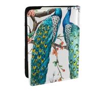 Wykjtwo Hermoso Estampado de Flores de Pavo Real., Funda para Pasaporte Cartera de Viaje de Cuero PU Funda para Pasaporte Fundas para Pasaporte 6,5 Pulgadas