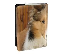 Wykjtwo Hermoso Perro de Raza Sheltie, Funda para Pasaporte Cartera de Viaje de Cuero PU Funda para Pasaporte Fundas para Pasaporte 6,5 Pulgadas