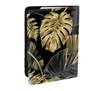 Wykjtwo Hojas Tropicales Negras Doradas, Funda para Pasaporte Cartera de Viaje de Cuero PU Funda para Pasaporte Fundas para Pasaporte 6,5 Pulgadas