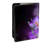 Wykjtwo Hojas Verdes y Flores moradas Impresas., Funda para Pasaporte Cartera de Viaje de Cuero PU Funda para Pasaporte Fundas para Pasaporte 6,5 Pulgadas