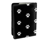 Wykjtwo Huellas de Perro Blanco sobre Fondo Negro, Funda para Pasaporte Cartera de Viaje de Cuero PU Funda para Pasaporte Fundas para Pasaporte 6,5 Pulgadas