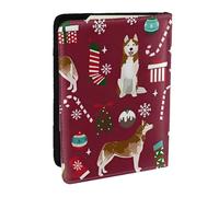 Wykjtwo Husky Bastones de Caramelo Medias Vacaciones Perro Ruby, Funda para Pasaporte Cartera de Viaje de Cuero PU Funda para Pasaporte Fundas para Pasaporte 6,5 Pulgadas