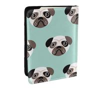 Wykjtwo Ilustración Pug Cachorro Azul Patrón Niños, Funda para Pasaporte Cartera de Viaje de Cuero PU Funda para Pasaporte Fundas para Pasaporte 6,5 Pulgadas