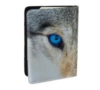 Wykjtwo Impresión de Lobo de Ojos Azules, Funda para Pasaporte Cartera de Viaje de Cuero PU Funda para Pasaporte Fundas para Pasaporte 6,5 Pulgadas