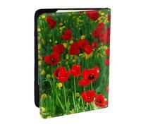 Wykjtwo Impresión del Paisaje del Prado de la Granja del Campo de Amapola roja, Funda para Pasaporte Cartera de Viaje de Cuero PU Funda para Pasaporte Fundas para Pasaporte 6,5 Pulgadas