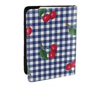 Wykjtwo Imprimir Cerezas en Cuadros Azules, Funda para Pasaporte Cartera de Viaje de Cuero PU Funda para Pasaporte Fundas para Pasaporte 6,5 Pulgadas