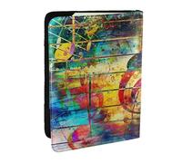 Wykjtwo Imprimir Nota Musical Colorido Madera, Funda para Pasaporte Cartera de Viaje de Cuero PU Funda para Pasaporte Fundas para Pasaporte 6,5 Pulgadas