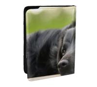 Wykjtwo Labrador Negro Manzanilla Perros Retriever Negro, Funda para Pasaporte Cartera de Viaje de Cuero PU Funda para Pasaporte Fundas para Pasaporte 6,5 Pulgadas