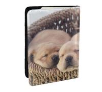 Wykjtwo Labradores Cachorros Pequeños Golden Retriever, Funda para Pasaporte Cartera de Viaje de Cuero PU Funda para Pasaporte Fundas para Pasaporte 6,5 Pulgadas
