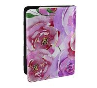 Wykjtwo Lila Violeta Y Púrpura Acuarela Peonías Rosas, Funda para Pasaporte Cartera de Viaje de Cuero PU Funda para Pasaporte Fundas para Pasaporte 6,5 Pulgadas