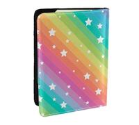 Wykjtwo Líneas Coloridas y Estrella Divertida, Funda para Pasaporte Cartera de Viaje de Cuero PU Funda para Pasaporte Fundas para Pasaporte 6,5 Pulgadas