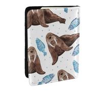 Wykjtwo Morsa Marrón Acuarela, Funda para Pasaporte Cartera de Viaje de Cuero PU Funda para Pasaporte Fundas para Pasaporte 6,5 Pulgadas