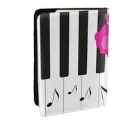 Wykjtwo Música de Piano Abstracta y Flores de Rosas Rojas, Funda para Pasaporte Cartera de Viaje de Cuero PU Funda para Pasaporte Fundas para Pasaporte 6,5 Pulgadas