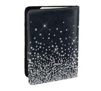 Wykjtwo Negro Plata Brillo Diamante Brillante, Funda para Pasaporte Cartera de Viaje de Cuero PU Funda para Pasaporte Fundas para Pasaporte 6,5 Pulgadas