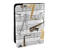 Wykjtwo Notas Musicales Saxofones, Funda para Pasaporte Cartera de Viaje de Cuero PU Funda para Pasaporte Fundas para Pasaporte 6,5 Pulgadas
