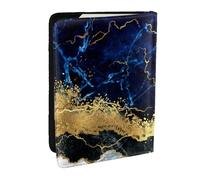 Wykjtwo Ola De Mármol Blanco Dorado Azul Marino, Funda para Pasaporte Cartera de Viaje de Cuero PU Funda para Pasaporte Fundas para Pasaporte 6,5 Pulgadas