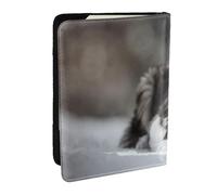 Wykjtwo Pastor Australiano Invierno Blanco Nieve Perros Grises, Funda para Pasaporte Cartera de Viaje de Cuero PU Funda para Pasaporte Fundas para Pasaporte 6,5 Pulgadas