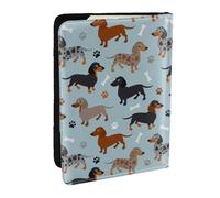 Wykjtwo Patas y Huesos de Perro Salchicha Azul, Funda para Pasaporte Cartera de Viaje de Cuero PU Funda para Pasaporte Fundas para Pasaporte 6,5 Pulgadas
