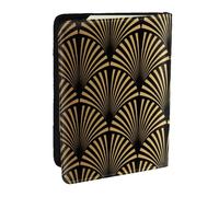 Wykjtwo Patrón Art Decó Sin Costuras Oro Negro, Funda para Pasaporte Cartera de Viaje de Cuero PU Funda para Pasaporte Fundas para Pasaporte 6,5 Pulgadas