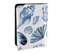 Wykjtwo Patrón de Conchas Azules sobre Blanco, Funda para Pasaporte Cartera de Viaje de Cuero PU Funda para Pasaporte Fundas para Pasaporte 6,5 Pulgadas
