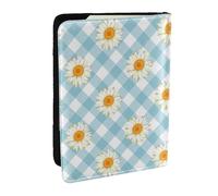 Wykjtwo Patrón De Cuadros Azules Flores Margaritas Retro, Funda para Pasaporte Cartera de Viaje de Cuero PU Funda para Pasaporte Fundas para Pasaporte 6,5 Pulgadas